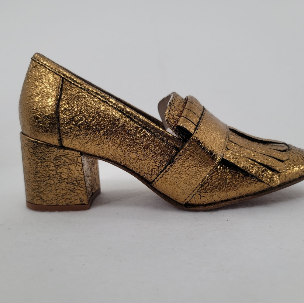 Cole New York Pumps Kiltie Block Heel Gold Gem